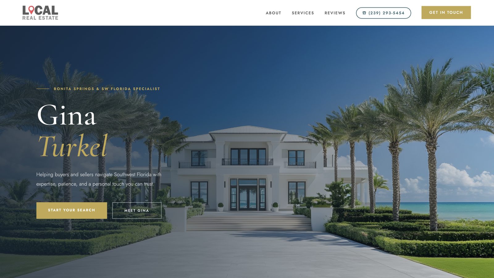 Homepage of ginaturkel.com, designed by My Elevated Marketing